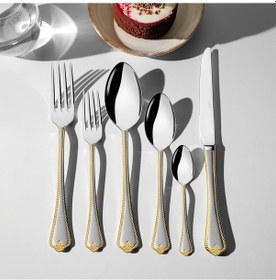 Resim Nehir Fulya Altın Saten 6 Kişilik 36 Parça Kutulu Çatal Kaşık Bıçak Takımı Altın - Gümüş 