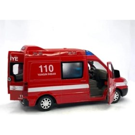 Resim Dzc Kuzenler Avm Diecast Metal Itfaiye Mercedes Sprinter Çek Bırak Işıklı Siren Sesli 14 cm Kapıları Açılır 