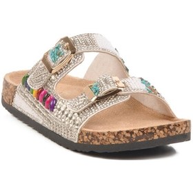 Resim Guja Beyaz Taş İşlemeli Kız Çocuk Düz Terlik 