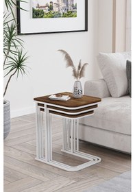 Resim Lyon 3'lü C Zigon Sehpa Beyaz Metal - Barok Tabla 