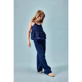 Resim DeFacto Regular Fit Keten Askılı Lacivert Bluz Kız Çocuk H1905A826SM 
