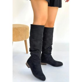 Resim Winda Siyah Süet Körüklü Çizme - Lisinya 