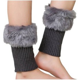 Resim Kış Düz Kısa Tığ İşi Sıcak Kadın Bacak Isıtıcıları KOYU GRİ 