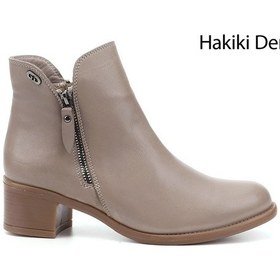 Resim Gönderi R Bej Çift Fermuarlı Kalın Topuklu Hakiki Deri Bot Bej 