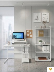 Resim Vien 2 Raflı Çalışma Masası 5 Raflı Kitaplık Monitör Yükseltici Set Kitaplıklı Ofis Masası Beyaz Beyaz - Beyaz 
