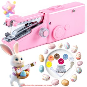 Resim 1pc Mini Elektrikli El İşi Dikiş Makinesi, Taşınabilir Dikiş Cihazı, USB Güçlü, Şarj Edilemeyen AA Pil ile Çalışır, Çeşitli Renk Aksesuarlar - Pembe 