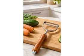 Resim Eco Lounge Ergonomik Ahşap Saplı Metal Meyve Sebze Soyacağı Tek Başlıklı Pratik Soyacak 