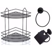 Resim Banyo Aksesuar Seti 3 Lü SİYAH , Ömür Boyu Paslanmaz Köşelik Duş Rafı Şampuanlık SİYAH EK-02 