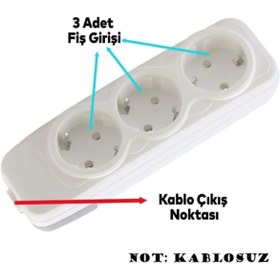 Resim NUBLADO 3'lü Grup Priz Anahtarsız Kablosuz Başlık Klemensli Üçlü Piriz. 