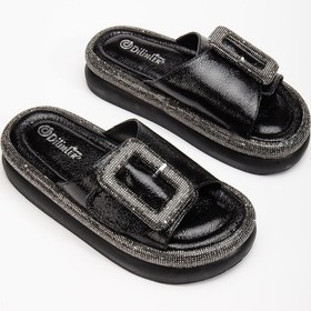 Resim Kadın Taşlı Dolgu Topuk Terlik Siyah Taban Taş Detaylı-3754 Siyah 