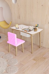 Resim Fahrettin Küçük Montessori Çocuk Masası Oyun Masası Aktivite Masası Çalışma Masası 1 Adet Pembe Welsoft Sandalyeli 