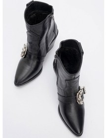 Resim Luvishoes Luvi Shoes Any Siyah Cilt Taşlı Hakiki Deri Kadın Topuklu Bot Siyah-Cilt 