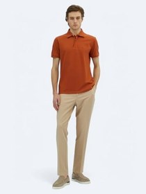 Resim Kiremit Düz Polo Yaka%100 Pamuk T-Shirt 