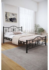 Resim Argimo Pero Çift Kişilik Ferforje Metal Karyola 140x190 Siyah 