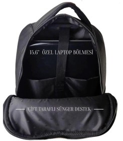 Resim Çantachım Deri Suya Dayanıklı Siyah 15.6'' İnç Laptop Sırt Çantası Siyah 