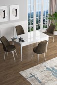 Resim Canisa Han Serisi 70x114 Açılabilir Mdf Mutfak Masası Takımı Beyaz Masa 4 Kahverengi Sandalye 