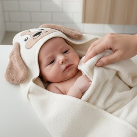 Resim Kanz Bebek Kundak Havlu %100 Pamuk Nakışlı 75x75cm - Dog Krem 