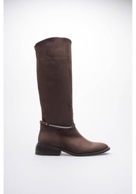 Resim Kadın Süet Çizme Tokalı Kalın Topuklu Kahve Miretta Kahverengi 