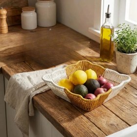 Resim Krm Kare Dalgalı Çift Renkli Plastik Rattan Ekmek ve Meyve Sepeti - Çok Amaçlı Banyo ve Mutfak 