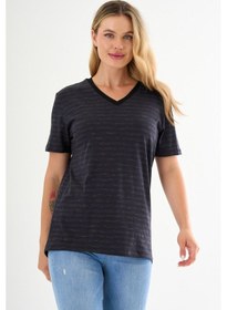 Resim Alexandergardı V Yaka Çizgili T-shirt Siyah 