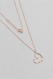 Resim So Chic Kalp Figürlü Baget Taşlı 18 Ayar Rose Altın Kaplama 45 Cm Gümüş Kolye 