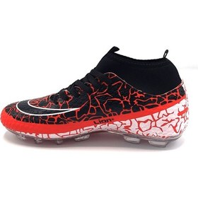 Resim Kırmızı Siyah Çoraplı Bilekli Futbol Krampon Ayakkabı Kırmızı - Siyah 