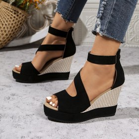 Resim Kadınlar için yeni yazlık yastıklı sandaletler, kalın tabanlı, çok yönlü peep-toe tasarımı, şık Roma tarzı, arkada fermuar ve yüksek topuklu. 