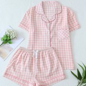 Resim Kadınların şık waffle desenli pijama takımı - Kısa kollu top ruffle detay ve bow şort ile, polyester, tüm mevsimler için rahatlık, rahat uyku kıyafeti|Ruffle Top|Polyester Kumaş 