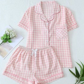 Resim Kadınların şık waffle desenli pijama takımı - Kısa kollu top ruffle detay ve bow şort ile, polyester, tüm mevsimler için rahatlık, rahat uyku kıyafeti|Ruffle Top|Polyester Kumaş 