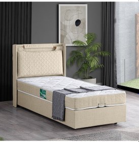 Resim Setaymobilya Baza, Zagreb Tek Kişilik Baza + Başlık + Comfort Yatak, Krem 