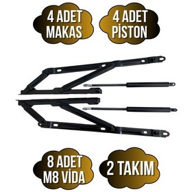 Resim Baza Makası Yatak Baza Menteşesi Açılır Pistonlu Makas 750n Piston Tek Kişilik 2 Takım Siyah Siyah 