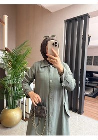 Resim Esra Butik78 Haki Renk Büyük Beden Uyumlu Yazlık Paraşüt Kumaş Tesettür Elbise 