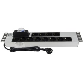 Resim 19" 2U 12'Li Schuko Sigortalı Aluminyum Rack Kabin Grup Priz Pdu 