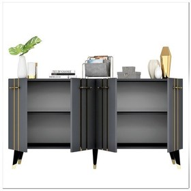 Resim Vienna Dört Kapaklı Altın-Kulp Siyah Ayaklı Konsol Antrasit-antra 