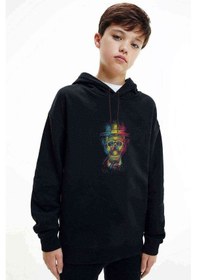 Resim Skull Baskılı Unisex Çocuk Kapüşonlu Siyah Sweatshirt (528771662) 