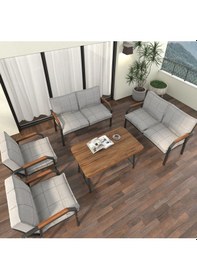 Resim Mygusi Hayal Balkon Bahçe Cafe - Metal Kanepe Koltuk Takımı - 2+2+1+1+masali Açikgri Açık Gri 
