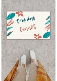 Resim Dijital Baskı Dekoratif Yaprak Krem Kapı Önü Paspası K-1205 