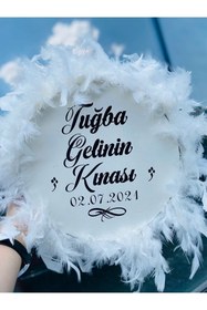 Resim Aker Hediyelik Beyaz Isim Yazılı Zilli Tüylü Otriş Deri Tef Gelin Tefi Kına Gecesi Orta Boy 27 Cm 