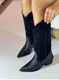 Resim SHOEMARK Maisy Siyah Nakış Detaylı Süet Western Çizme 