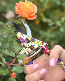 Resim netasera 3lü Canlı Çiçek Desenli Bahçe Aletleri Seti, Floral Çiçekli Kürek, Budama Makası, El Tırmığı 