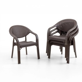 Resim Evdemo Bamboo 4'lü Rattan Sandalye Kahve 
