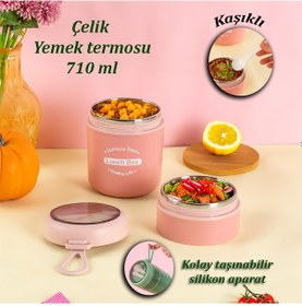 Resim Porsima 66720 Çelik Yemek Termosu Lunch Box Yemek Kabı Pembe 710m 