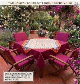 Resim Taç Kristal Bahçe Minder Takımı-Bordo 