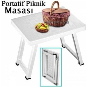 Resim Emirleravm Bursev Plastik Portatif Katlanabilir Küçük Boy Piknik Masası Beyaz 