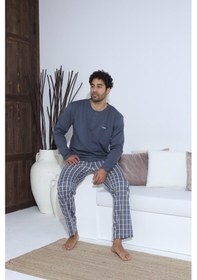 Resim Lukitus Sıfır Yaka Düğmeli Pamuklu Erkek Pijama Takımı Byrz70015-a Antrasit 