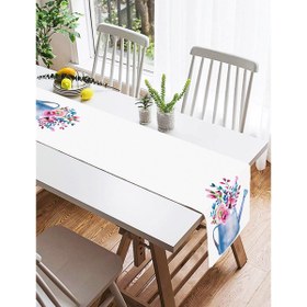 Resim Sulu Boyalı Çiçek Desenli Dijital Baskılı Dekoratif Süet Runner 