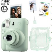 Resim Fujifilm Instax mini 12 Yeşil Fotoğraf Makinesi-20'li Film-Kıskaçlı Resim Standı ve Simli Pleksi Kılıf Seti 