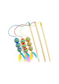 Resim Kedi Oyuncağı Gökkuşağı Renkli 3 Toplu Tüylü Zilli Olta Kedi Oyuncağı, 40 Cm Bambu Saplı Etkileşimli Kedi Teaser Çubuğu, Yavru Ve Yetişkin Kediler İçin 