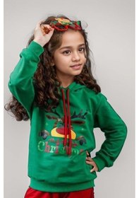 Resim Riccotarz Kız Erkek Merry Christmas Ve Geyik Baskılı Yeni Yıl Yeşil Eşofman Takım 