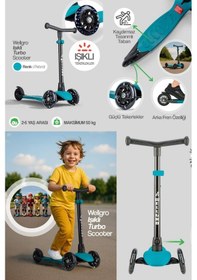 Resim Işıklı Scooter, Ayarlanabilir Yükseklik, Ön Tekerleri Işıklı Çocuk Scooter, Yeşil Yeşil 